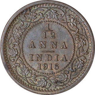 Bronze One Twelfth Anna Coin of King George V of Calcutta Mint of 1916.