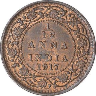 Bronze One Twelfth Anna Coin of King George V of Calcutta Mint of 1917.