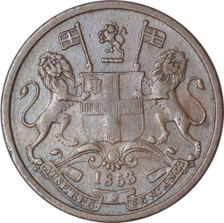 Copper Half Pice Coin of East India Company of Calcutta Mint of 1853.