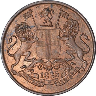 Copper One Quarter Anna Coin of East India Company of Madras Mint of 1835.