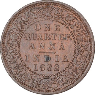 Copper One Quarter Anna Coin of Victoria Empress of Calcutta Mint of 1882