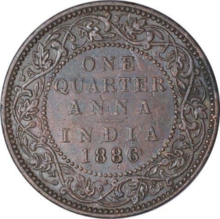 Copper Quarter Anna Coin of Victoria Empress of Bombay Mint of 1886.