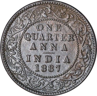 Copper One Quarter Anna Coin of Victoria  Empress of Bombay Mint of 1887.