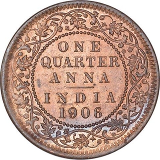 Copper One Quarter Anna Coin of King Edward VII of Calcutta Mint of 1906.