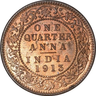 Bronze One Quarter Anna Coin of King George V of Calcutta Mint of 1913.