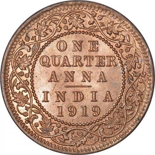 Bronze One Quarter Anna Coin of King George V of Calcutta Mint of 1919.