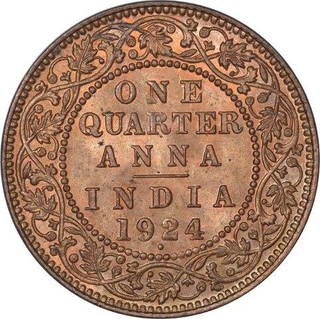 Bronze  One Quarter Anna Coin of King George V of Bombay Mint of 1924.