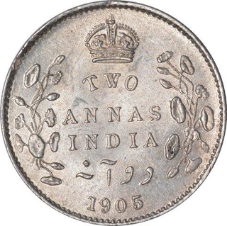 Silver Two Annas Coin of King Edward VII of Calcutta Mint of 1905.