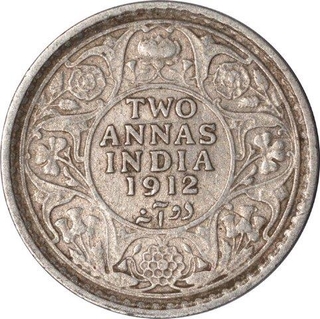 Silver Two Annas Coin of King George V of Calcutta Mint of 1912.