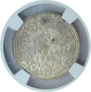 Rare Silver Quarter Rupee Coin of Victoria Empress of Calcutta Mint of 1882.