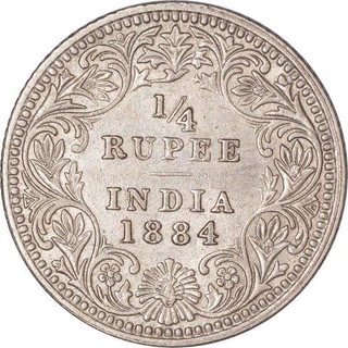 Silver Quarter Rupee Coin of Victoria Empress of Calcutta Mint of 1884.