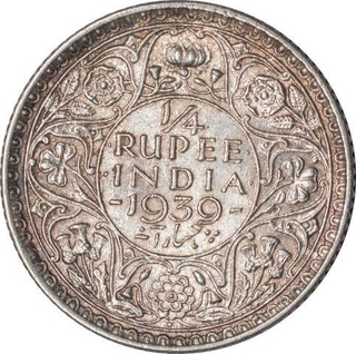 Silver Quarter Rupee Coin of King George VI of Bombay Mint of 1939.