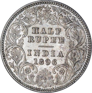 Silver Half Rupee Coin of Victoria Empress of Calcutta Mint of 1896.