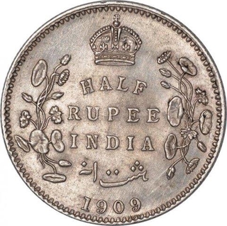 Silver Half Rupee Coin of King Edward VII of Calcutta Mint of 1909.