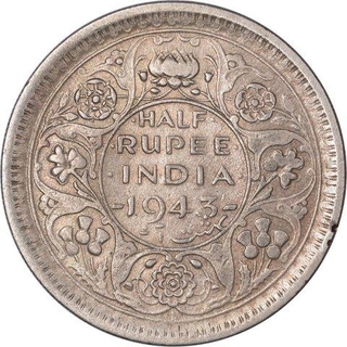 Silver Half Rupee Coin of King George VI of Lahore Mint of 1943.