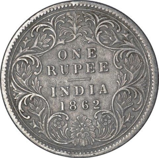 Silver One Rupee Coin of Victoria Queen of Calcutta Mint of 1862.