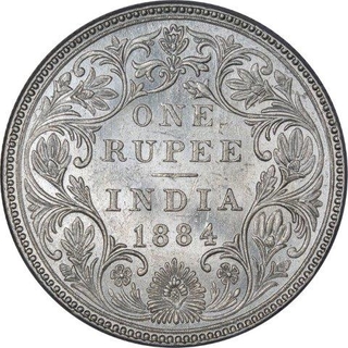 Rare Silver One Rupee Coin of Victoria Empress of Calcutta Mint of 1884.