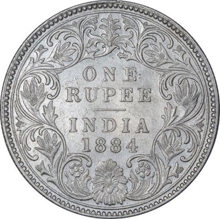 Rare Silver One Rupee Coin of Victoria Empress of Bombay Mint of 1884.