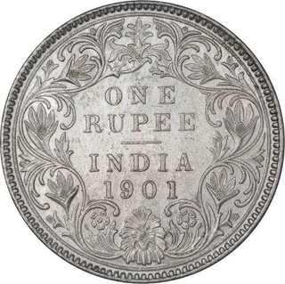 Silver One Rupee Coin of Victoria Empress of Bombay Mint of 1901.