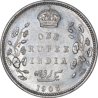 Silver One Rupee Coin of King Edward VII of Bombay Mint of 1903.