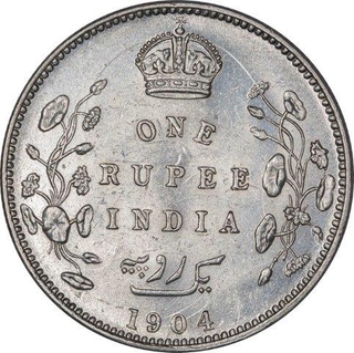 Silver One Rupee Coin of King Edward VII of Bombay Mint of 1904.