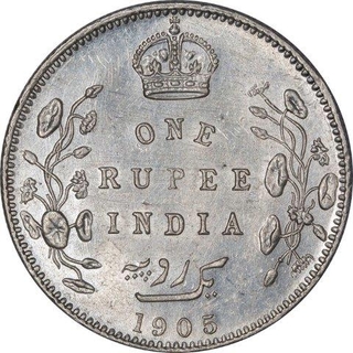 Silver One Rupee Coin of King Edward VII of Bombay Mint of 1905.