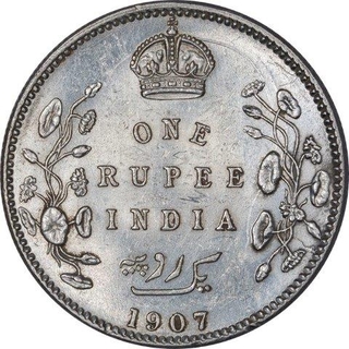 Silver One Rupee Coin of King Edward VII of Calcutta Mint of 1907.