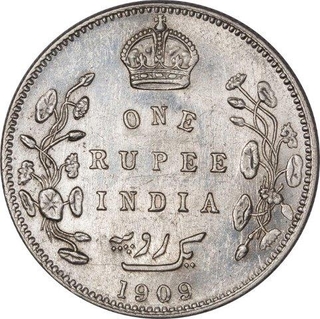 Rare Silver One Rupee Coin of King Edward VII of Bombay Mint of 1909.