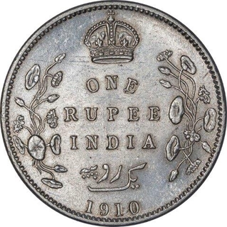 Silver One Rupee Coin of King Edward VII of Calcutta Mint of 1910.