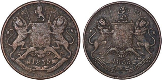 Copper Half Anna Coins of East India Company of Two Different Mint of 1835.