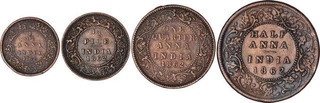 Lot of Four Coins of Victoria Queen of Different Mint of Different Year.