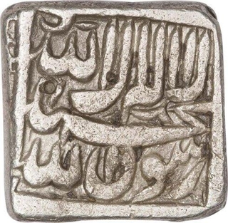 Rare Square Silver One Rupee Coin of Akbar of Broad Flan.