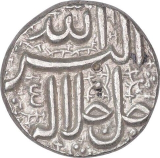 Silver One Rupee Coin of Akbar of Ahmadabad Mint of Khurdad Month.