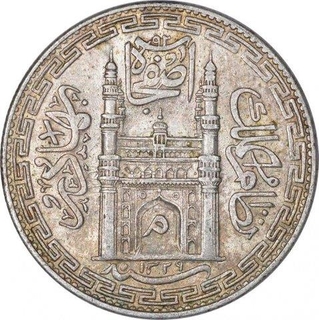 Silver One Rupee Coin of Mir Mahbub Ali Khan of Haiderabad Farkhanda Bunyad Mint of Hyderabad State.