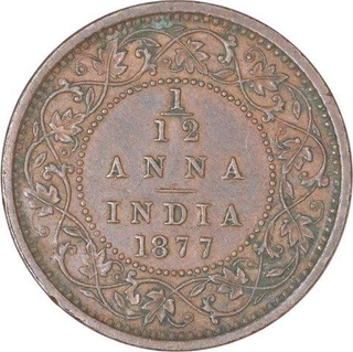 Copper One Twelfth Anna Coin of Victoria Empress of Bombay Mint of 1877.