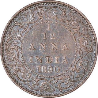 Copper One Twelfth Anna Coin of Victoria Empress of Calcutta Mint of 1890.