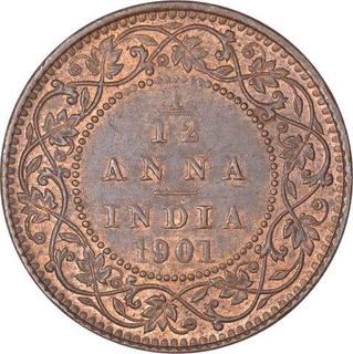 Copper One Twelfth Anna Coin of Victoria Empress of Calcutta Mint of 1901.