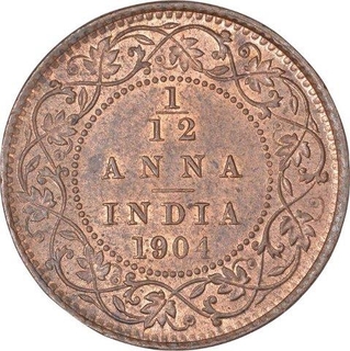 Copper One Twelfth Anna Coin of King Edward VII of Calcutta Mint of 1904.