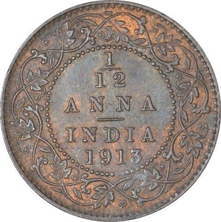 Bronze One Twelfth Anna Coin of King George V of Calcutta Mint of 1913.