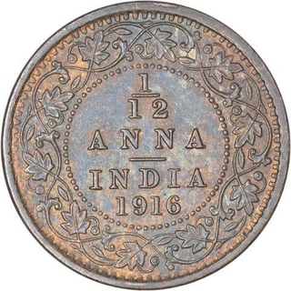 Bronze One Twelfth Anna Coin of King George V of Calcutta Mint of 1916.