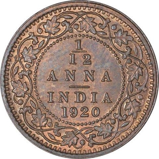 Bronze One Twelfth Anna Coin of King George V of Calcutta Mint of 1920.