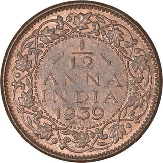 Copper One Twelfth Anna Coin of King George VI of Bombay Mint of 1939.