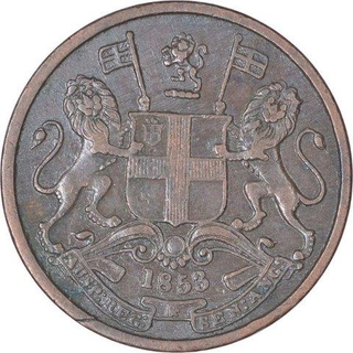 Copper Half Pice of East India Company of Calcutta Mint of 1853.