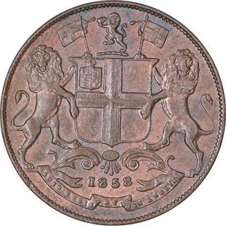 Copper One Quarter Anna Coin of East India Company of Royal Mint of 1858.