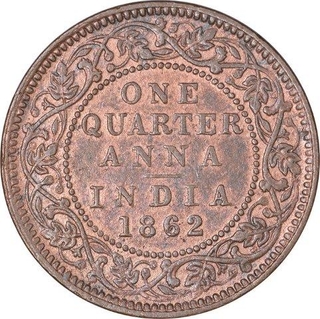 Rare Copper One Quarter Anna Coin of Victoria Queen of Bombay Mint of 1862.