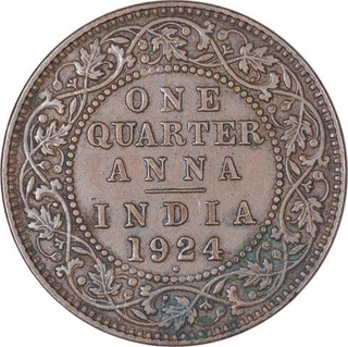 Bronze One Quarter Anna Coin King George V of Bombay Mint of 1924.