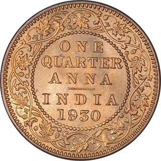 Bronze One Quarter Anna Coin of King George V of Bombay Mint of 1930.