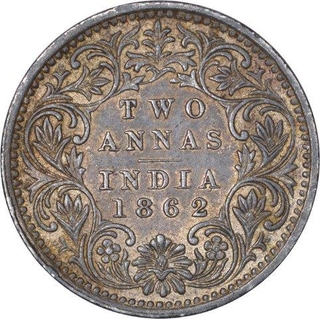 Silver Two Annas of Victoria Queen of Bombay Mint of 1862.