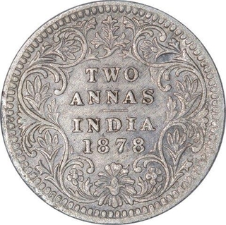 Silver Two Annas Coin of Victoria Empress of Calcutta Mint of 1878.