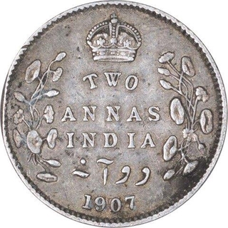 Silver Two Annas Coin of King Edward VII of Calcutta Mint of 1907.